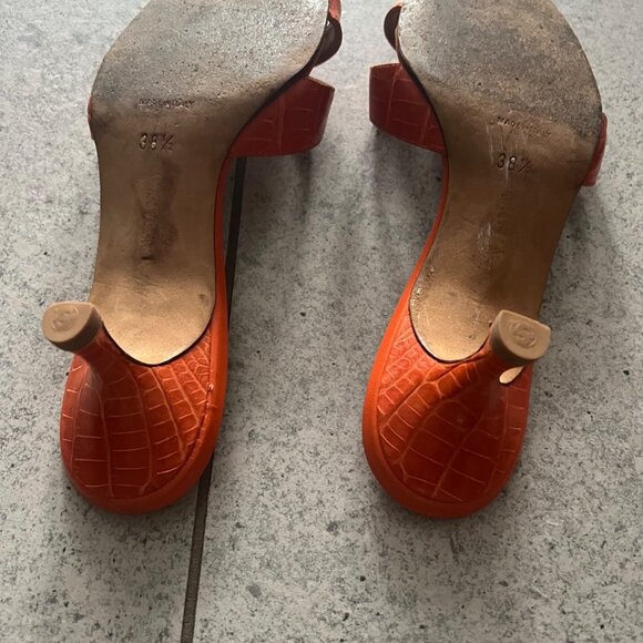 Manolo Blahnik CALLAMU orang ALLIGATOR CROCODILE mule - Picture 6 of 10